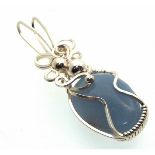 Angelite Gemstone Silver Filled Wire Wrapped Pendant 08