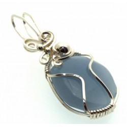 Angelite Gemstone Silver Filled Wire Wrapped Pendant 09