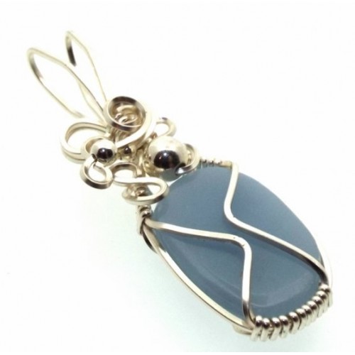 Angelite Gemstone Silver Filled Wire Wrapped Pendant 11