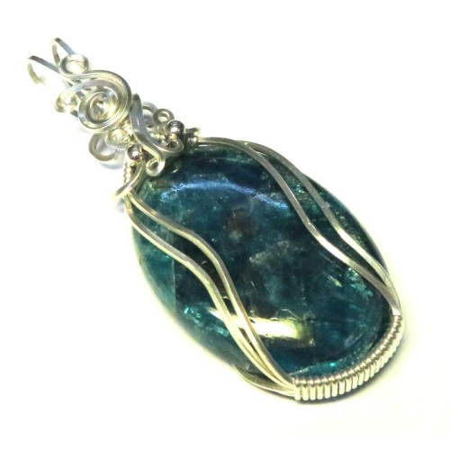 Apatite Gemstone Sterling Silver Wire Wrapped Pendant 04