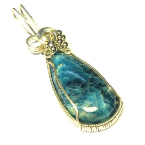 Apatite Gemstone Sterling Silver Wire Wrapped Pendant 05