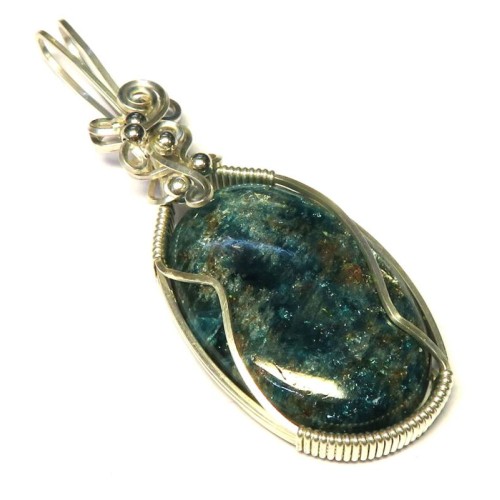 Apatite Gemstone Sterling Silver Wire Wrapped Pendant 06