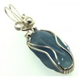 Aquamarine Sterling Silver Wire Wrapped Pendant 04