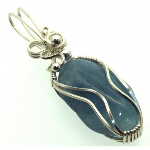 Aquamarine Sterling Silver Wire Wrapped Pendant 04