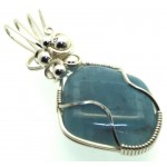 Aquamarine Sterling Silver Wire Wrapped Pendant 05