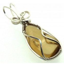 Whiskey Quartz Sterling Silver Wire Wrapped Pendant 01