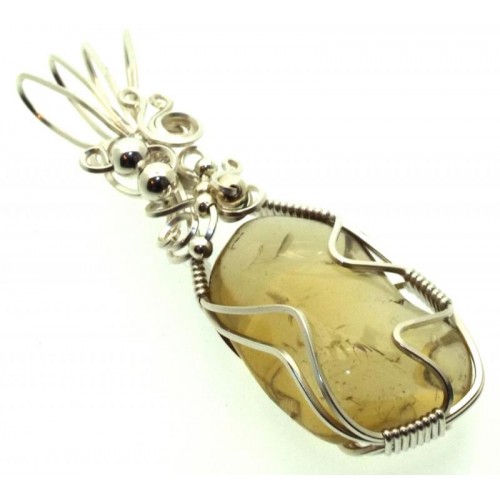 Whiskey Quartz Sterling Silver Wire Wrapped Pendant 03