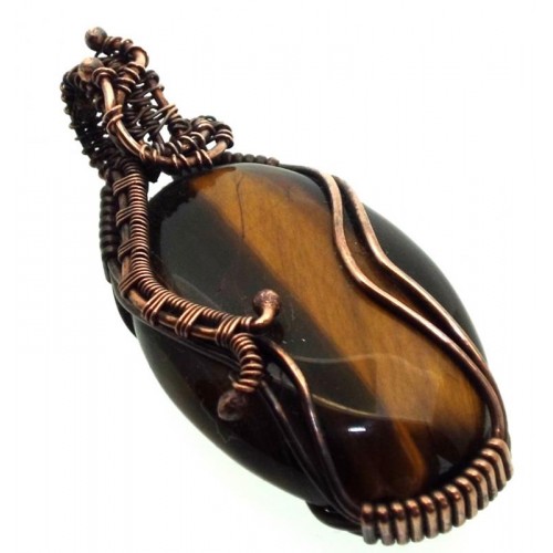 Tigers Eye Gemstone Copper Wire Weave Pendant 01