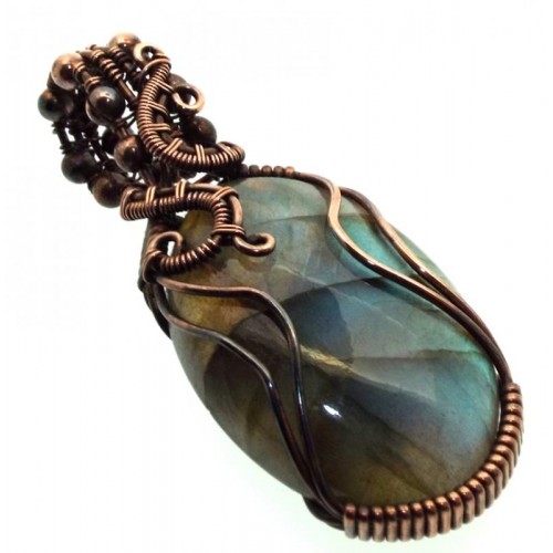 Labradorite Gemstone Copper Wire Weave Pendant 19