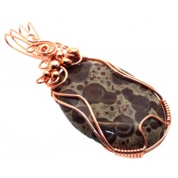 Poppy Jasper Gemstone Copper Wire Wrapped Pendant 02