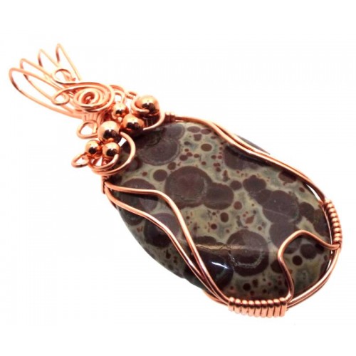 Poppy Jasper Gemstone Copper Wire Wrapped Pendant 02