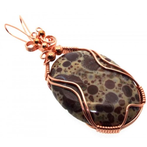 Poppy Jasper Gemstone Copper Wire Wrapped Pendant 01