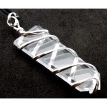 Clear Quartz Faceted Point Spiral Wire Wrapped Pendant