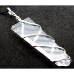 Clear Quartz Faceted Point Spiral Wire Wrapped Pendant