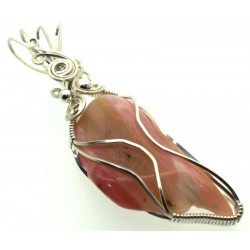 Pink Opal Sterling Silver Wire Wrapped Pendant 01