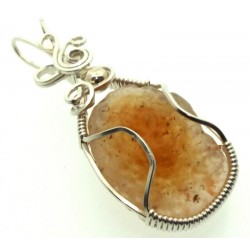 Mongolian Desert Gobi Agate Sterling Silver Wire Wrapped Pendant 02