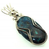 Azurite and Chrysocolla Sterling Silver Wire Wrapped Pendant 01
