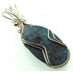 Azurite and Chrysocolla Sterling Silver Wire Wrapped Pendant 01