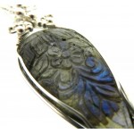 Hand Carved Labradorite Sterling Silver Wire Wrapped Pendant 01