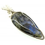 Hand Carved Labradorite Sterling Silver Wire Wrapped Pendant 01