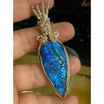 Hand Carved Labradorite Sterling Silver Wire Wrapped Pendant 01