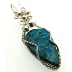 Chrysocolla Sterling Silver Wire Wrapped Pendant 03