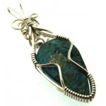 Chrysocolla Sterling Silver Wire Wrapped Pendant 03