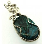 Chrysocolla Sterling Silver Wire Wrapped Pendant 04