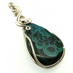 Chrysocolla Sterling Silver Wire Wrapped Pendant 05