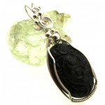 Hand Carved Silver Sheen Obsidian Sterling Silver Wire Wrapped Pendant 01
