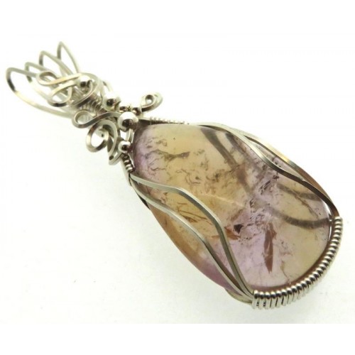 Ametrine Gemstone Sterling Silver Wire Wrapped Pendant 01