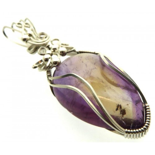 Ametrine Gemstone Sterling Silver Wire Wrapped Pendant 02