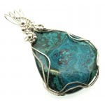 Chrysocolla Large Sterling Silver Wire Wrapped Pendant 06