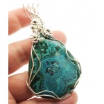 Chrysocolla Large Sterling Silver Wire Wrapped Pendant 06