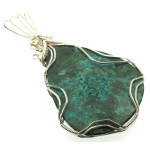 Chrysocolla Large Sterling Silver Wire Wrapped Pendant 06