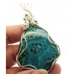 Chrysocolla Large Sterling Silver Wire Wrapped Pendant 06