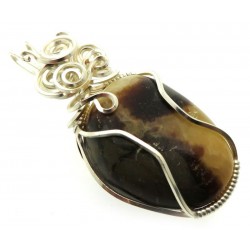 Septarian Gemstone Silver Plated Wire Wrapped Pendant 01