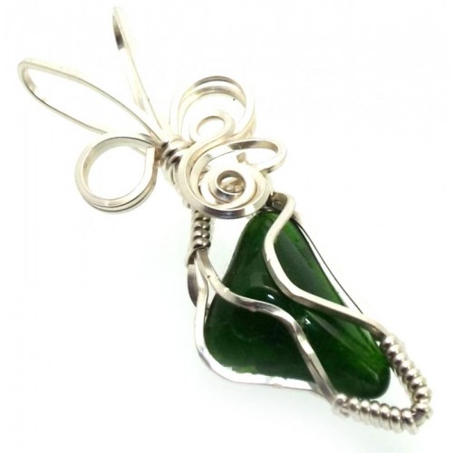 Diopside Silver Plated Wire Wrapped Pendant 01