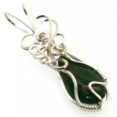 Diopside Silver Plated Wire Wrapped Pendant 02