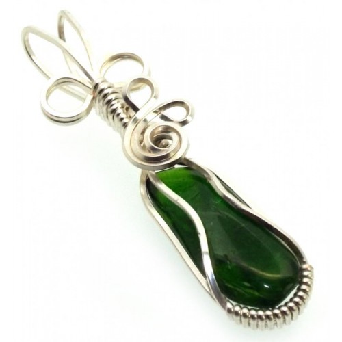 Diopside Silver Plated Wire Wrapped Pendant 03