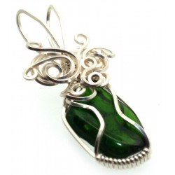 Diopside Silver Plated Wire Wrapped Pendant 04