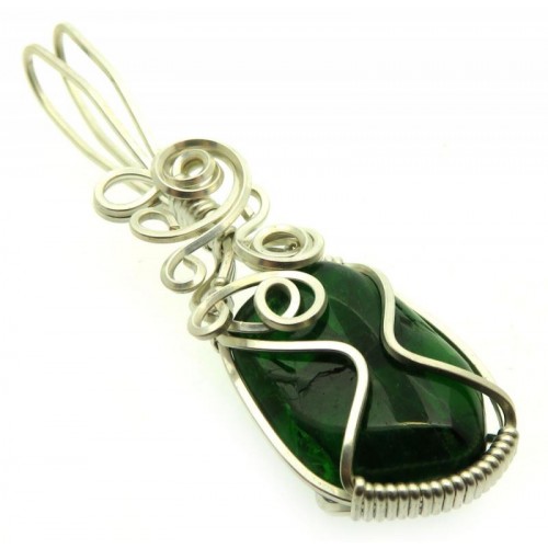 Diopside Silver Plated Wire Wrapped Pendant 05