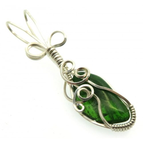 Diopside Silver Plated Wire Wrapped Pendant 06