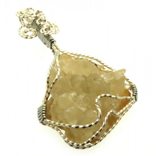 Calcite Cluster Silver Plated Wire Wrapped Pendant 01