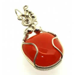 Carnelian Gemstone Sterling Silver Wire Wrapped Pendant 01