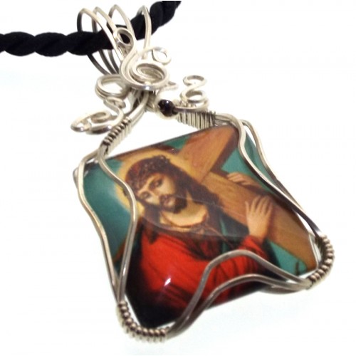Christian Jesus Sterling Silver Wire Wrapped Pendant 01