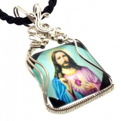 Christian Jesus Sterling Silver Wire Wrapped Pendant 03