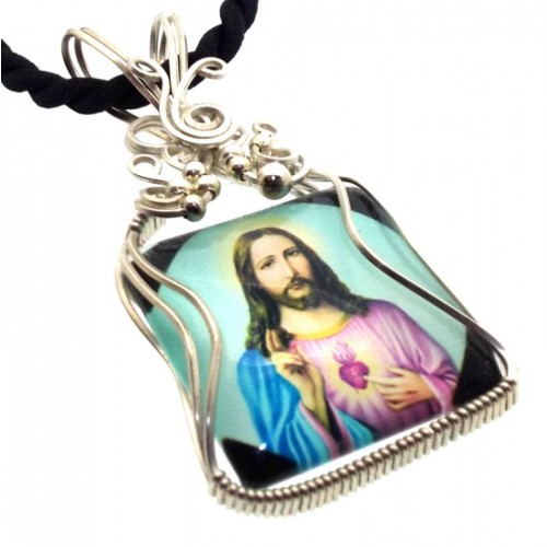 Christian Jesus Sterling Silver Wire Wrapped Pendant 03