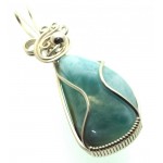 Larimar Gemstone Sterling Silver Wire Wrapped Pendant 01