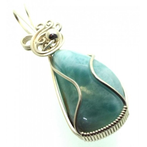 Larimar Gemstone Sterling Silver Wire Wrapped Pendant 01